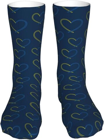 Down Syndrome Awareness Month Yellow Blue Ribbon Socks,Sport Crew Socks,Funny Socks for Cosplay,Parade,Hiking 16 inch in Kuwait