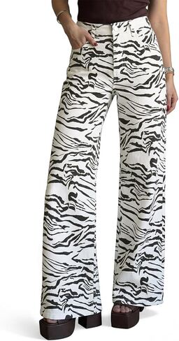Cicy Bell Womens Wide Leg Jeans High Waisted Leopard Baggy Stretchy Denim Pants with Pockets in Saudi Arabia