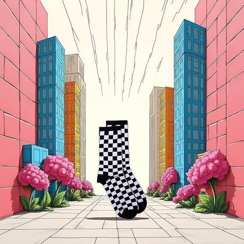 2Pcs Fashion Harajuku Trends Checkerboard Socks Geometric Checkered Socks Hip Hop Cotton Unisex Print Skateboard Soks Easy to Wear,Novelty, Skateboard in Saudi Arabia