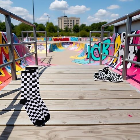2Pcs Fashion Harajuku Trends Checkerboard Socks Geometric Checkered Socks Hip Hop Cotton Unisex Print Skateboard Soks Easy to Wear,Novelty, Skateboard in Saudi Arabia
