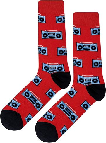 Boom Box Dress Socks Funny Novelty Crazy Fun Design Men Size 8-12 Cotton Casual Crew Colorful Funky Fancy Socks Gift for Men in Saudi Arabia