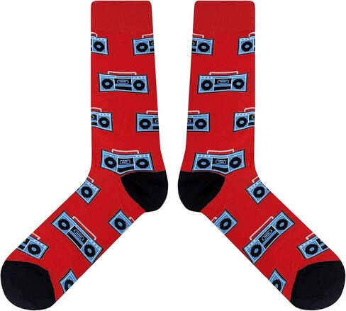 Boom Box Dress Socks Funny Novelty Crazy Fun Design Men Size 8-12 Cotton Casual Crew Colorful Funky Fancy Socks Gift for Men in Saudi Arabia