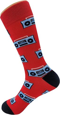 Boom Box Dress Socks Funny Novelty Crazy Fun Design Men Size 8-12 Cotton Casual Crew Colorful Funky Fancy Socks Gift for Men in Saudi Arabia