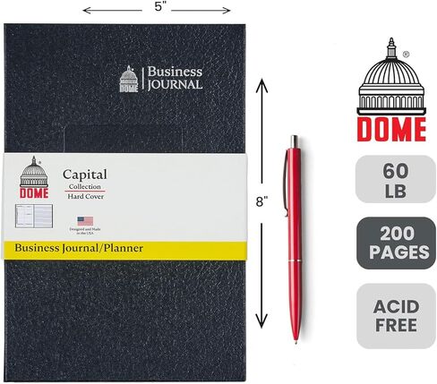 مجلة DOME للأعمال - دفتر مخطط احترافي بغلاف مقوى مقاس 5 × 8 بوصة مع غلاف معدني وملصقات ودليل تنظيمي، 200 صفحة، ورق ممتاز خالي من الأحماض بوزن 60 رطل، صنع في الولايات المتحدة الأمريكية in Kuwait