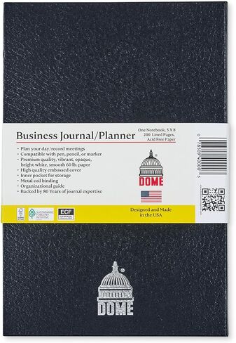 مجلة DOME للأعمال - دفتر مخطط احترافي بغلاف مقوى مقاس 5 × 8 بوصة مع غلاف معدني وملصقات ودليل تنظيمي، 200 صفحة، ورق ممتاز خالي من الأحماض بوزن 60 رطل، صنع في الولايات المتحدة الأمريكية in Kuwait