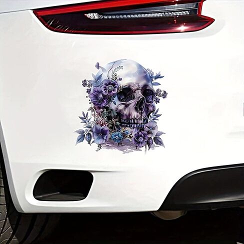 2 PCS Purple Flower Skull Vinyl Decals - Waterproof Removable Stickers for Car, Truck, Bumper,Laptop, Motorcycle - Floral Decorative Sticker (A-215) in Kuwait