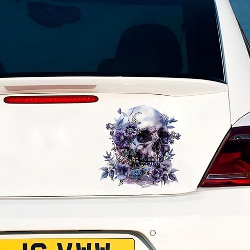 2 PCS Purple Flower Skull Vinyl Decals - Waterproof Removable Stickers for Car, Truck, Bumper,Laptop, Motorcycle - Floral Decorative Sticker (A-215) in Kuwait