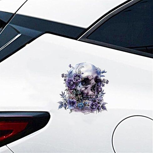2 PCS Purple Flower Skull Vinyl Decals - Waterproof Removable Stickers for Car, Truck, Bumper,Laptop, Motorcycle - Floral Decorative Sticker (A-215) in Kuwait