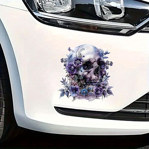 2 PCS Purple Flower Skull Vinyl Decals - Waterproof Removable Stickers for Car, Truck, Bumper,Laptop, Motorcycle - Floral Decorative Sticker (A-215) in Kuwait