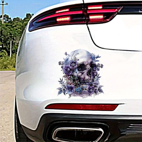 2 PCS Purple Flower Skull Vinyl Decals - Waterproof Removable Stickers for Car, Truck, Bumper,Laptop, Motorcycle - Floral Decorative Sticker (A-215) in Kuwait