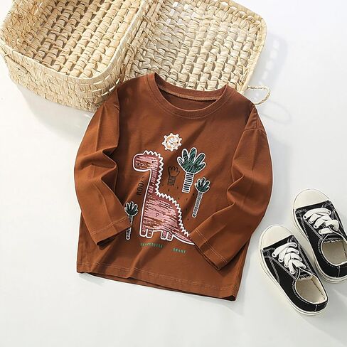 Boys Long Sleeve Crewneck Tee Soft Graphic Pullover Shirt Casual Cotton Top School Outfits Family Trips Daily Wear in Saudi Arabia