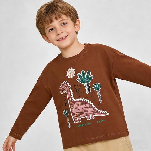 Boys Long Sleeve Crewneck Tee Soft Graphic Pullover Shirt Casual Cotton Top School Outfits Family Trips Daily Wear in Saudi Arabia
