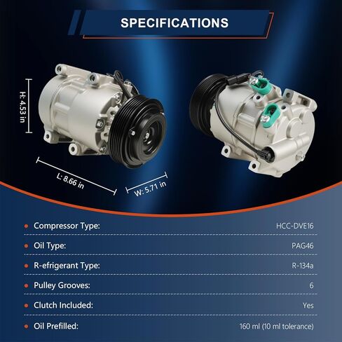 977012S500 ضاغط تكييف الهواء متوافق مع Hyundai Tucson 2.4L 2010-2013، 2014-2015؛ متوافق مع كيا سبورتاج 2011-2016 استبدال # 977012S5001 1177305 in Kuwait