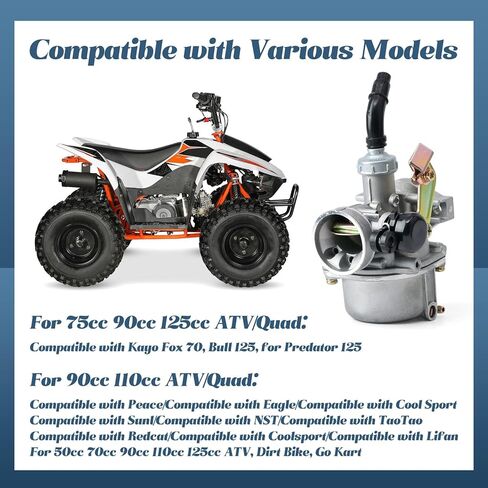 مكربن ​​PZ19 متوافق مع Kayo Fox 70 Bull 125 لـ Predator 125 70cc 90cc 125cc ATV Quad، Carb مع مرشحات in Kuwait