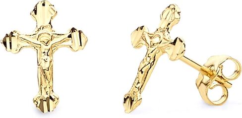 14k REAL Yellow Gold Crucifix Stud Earrings (8 x 11 mm) in Saudi Arabia