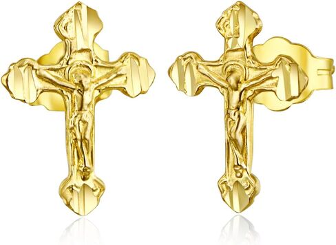 14k REAL Yellow Gold Crucifix Stud Earrings (8 x 11 mm) in Saudi Arabia
