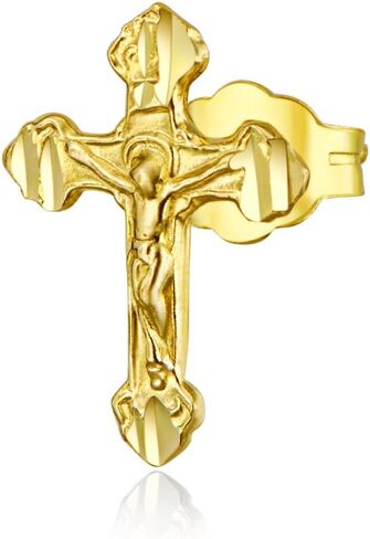 14k REAL Yellow Gold Crucifix Stud Earrings (8 x 11 mm) in Saudi Arabia