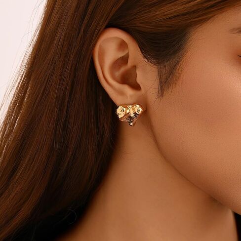 18K Gold Plated Heart Stud Earrings for Women, Hypoallergenic Gold Heart Earrings, Chunky Gold Earrings with Gift Box, Dainty Studs Ideal Women Jewelry Gift in Saudi Arabia
