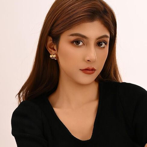 18K Gold Plated Heart Stud Earrings for Women, Hypoallergenic Gold Heart Earrings, Chunky Gold Earrings with Gift Box, Dainty Studs Ideal Women Jewelry Gift in Saudi Arabia