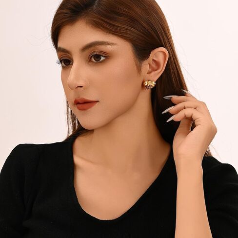 18K Gold Plated Heart Stud Earrings for Women, Hypoallergenic Gold Heart Earrings, Chunky Gold Earrings with Gift Box, Dainty Studs Ideal Women Jewelry Gift in Saudi Arabia