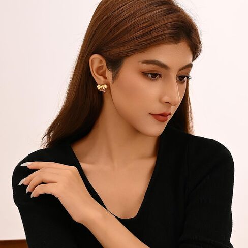 18K Gold Plated Heart Stud Earrings for Women, Hypoallergenic Gold Heart Earrings, Chunky Gold Earrings with Gift Box, Dainty Studs Ideal Women Jewelry Gift in Saudi Arabia