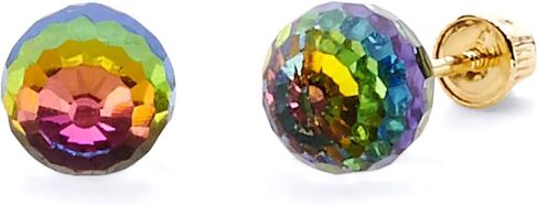 14k Yellow Gold Round Rainbow CZ Stud Earrings with Screw Back - 2 Different Size Available in Saudi Arabia