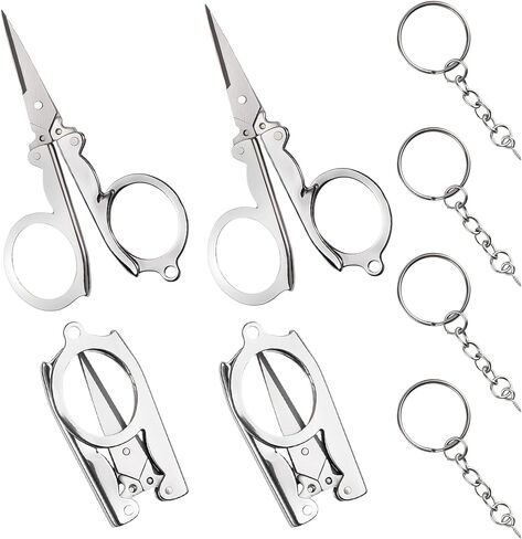 SPEEDWOX 4 Pcs Stainless Steel Folding Scissors Portable Pocket Foldable Travel Scissors with Keychain and Case Tiny Mini Craft Cutters for Home, Travel, Camping & Outdoor Activities (Silver) in Saudi Arabia