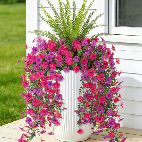 Artificial Fake Hanging Flowers Plants for Outdoor Spring Decoration,3 PCS Faux Silk Daisy with Boston Ferns,UV Resistant Look Real for Outside Home Indoor Planter Porch Patio Balcony Yard Decor in Kuwait