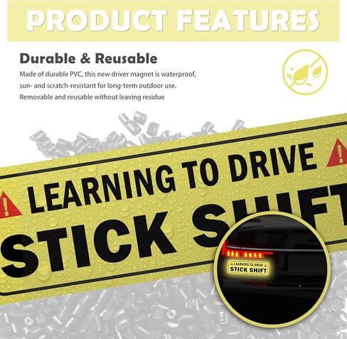 Student Driver Magnet for Car May Roll Back,Reflective Learning to Drive Stick Shift Magnets for Cars,Reusable New Driver Magnet for New Manual Transmission Drivers in Kuwait