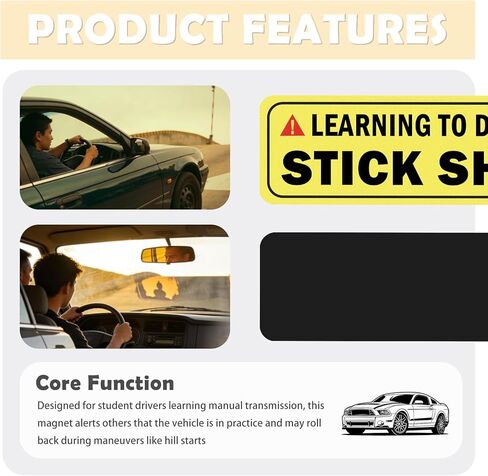 Student Driver Magnet for Car May Roll Back,Reflective Learning to Drive Stick Shift Magnets for Cars,Reusable New Driver Magnet for New Manual Transmission Drivers in Kuwait