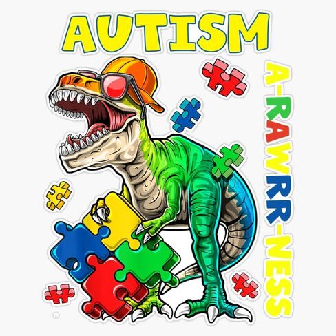 Magnet Funny Autism Awareness Dinosaur Magnetic Vinyl Sticker 5" in Saudi Arabia