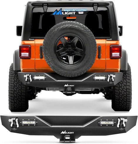 Nilight Rear Bumper & Spare Tire Rack & Hitch Receiver w/2 LED Lights Compatible for 2007-2018 Jeep Wrangler JK for 2007-2018 Jeep Wrangler JK & Unlimited in Saudi Arabia
