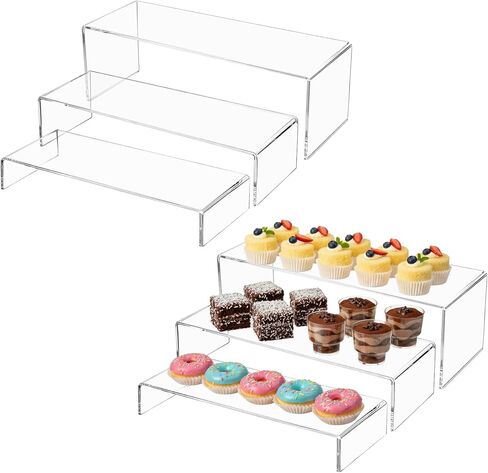 6 قطع من حاملات العرض الأكريليك، 12 بوصة من حاملات الأكريليك الكبيرة، سميكة حتى 4 مم، رف عرض مستطيل شفاف للمقتنيات، حوامل عرض متدرجة لعرض الأشكال، الكب كيك، العطور، المجوهرات، الألعاب in Kuwait