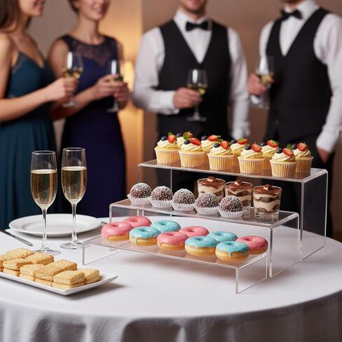 6 قطع من حاملات العرض الأكريليك، 12 بوصة من حاملات الأكريليك الكبيرة، سميكة حتى 4 مم، رف عرض مستطيل شفاف للمقتنيات، حوامل عرض متدرجة لعرض الأشكال، الكب كيك، العطور، المجوهرات، الألعاب in Kuwait