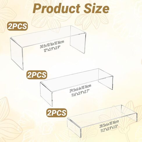 6 قطع من حاملات العرض الأكريليك، 12 بوصة من حاملات الأكريليك الكبيرة، سميكة حتى 4 مم، رف عرض مستطيل شفاف للمقتنيات، حوامل عرض متدرجة لعرض الأشكال، الكب كيك، العطور، المجوهرات، الألعاب in Kuwait