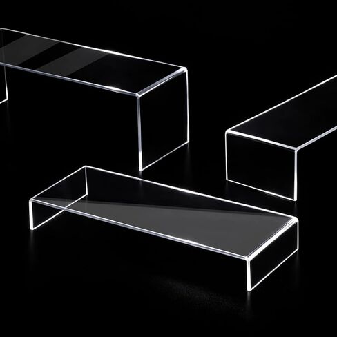 6 قطع من حاملات العرض الأكريليك، 12 بوصة من حاملات الأكريليك الكبيرة، سميكة حتى 4 مم، رف عرض مستطيل شفاف للمقتنيات، حوامل عرض متدرجة لعرض الأشكال، الكب كيك، العطور، المجوهرات، الألعاب in Kuwait