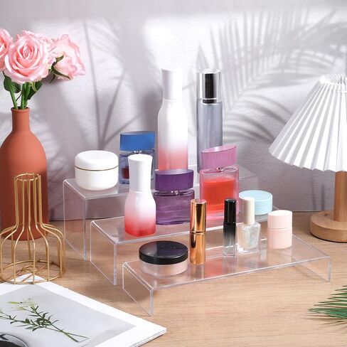 6 قطع من حاملات العرض الأكريليك، 12 بوصة من حاملات الأكريليك الكبيرة، سميكة حتى 4 مم، رف عرض مستطيل شفاف للمقتنيات، حوامل عرض متدرجة لعرض الأشكال، الكب كيك، العطور، المجوهرات، الألعاب in Kuwait