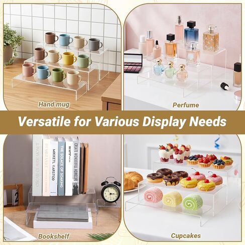 6 قطع من حاملات العرض الأكريليك، 12 بوصة من حاملات الأكريليك الكبيرة، سميكة حتى 4 مم، رف عرض مستطيل شفاف للمقتنيات، حوامل عرض متدرجة لعرض الأشكال، الكب كيك، العطور، المجوهرات، الألعاب in Kuwait