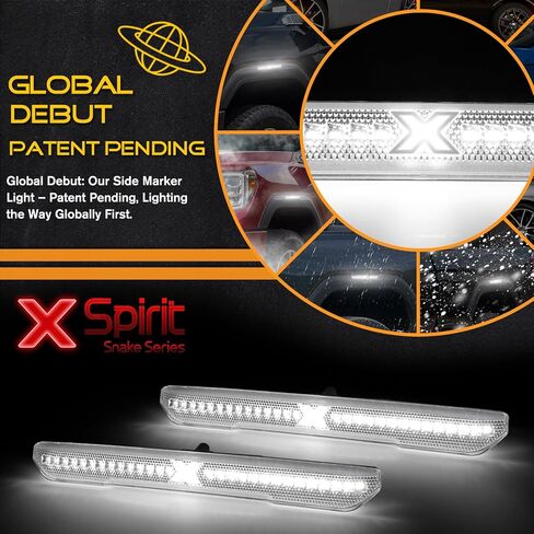 مصابيح LED للعلامات الجانبية لـ 2020-2023 GMC Sierra 2500HD 3500HD w/XStyle Light Beam [في انتظار براءة اختراع]، مصابيح تحديد المصد الأمامي والخلفي، عدسة شفافة بيضاء خفيفة 4 قطع in Kuwait