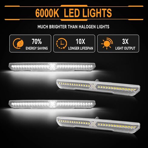 مصابيح LED للعلامات الجانبية لـ 2020-2023 GMC Sierra 2500HD 3500HD w/XStyle Light Beam [في انتظار براءة اختراع]، مصابيح تحديد المصد الأمامي والخلفي، عدسة شفافة بيضاء خفيفة 4 قطع in Kuwait