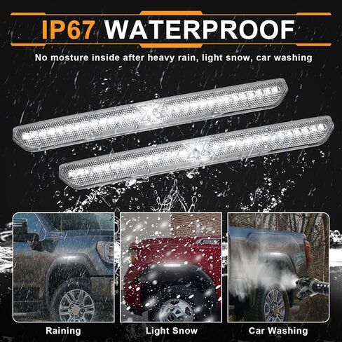 مصابيح LED للعلامات الجانبية لـ 2020-2023 GMC Sierra 2500HD 3500HD w/XStyle Light Beam [في انتظار براءة اختراع]، مصابيح تحديد المصد الأمامي والخلفي، عدسة شفافة بيضاء خفيفة 4 قطع in Kuwait