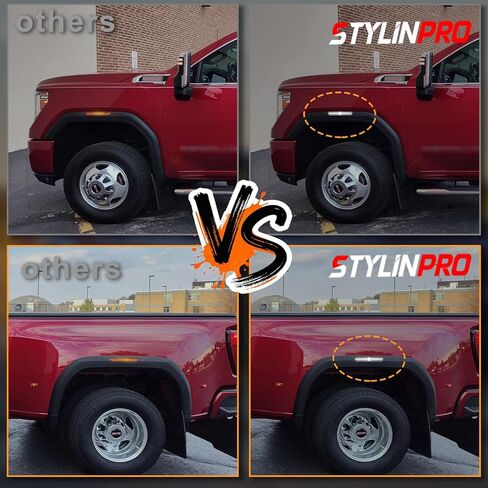 مصابيح LED للعلامات الجانبية لـ 2020-2023 GMC Sierra 2500HD 3500HD w/XStyle Light Beam [في انتظار براءة اختراع]، مصابيح تحديد المصد الأمامي والخلفي، عدسة شفافة بيضاء خفيفة 4 قطع in Kuwait