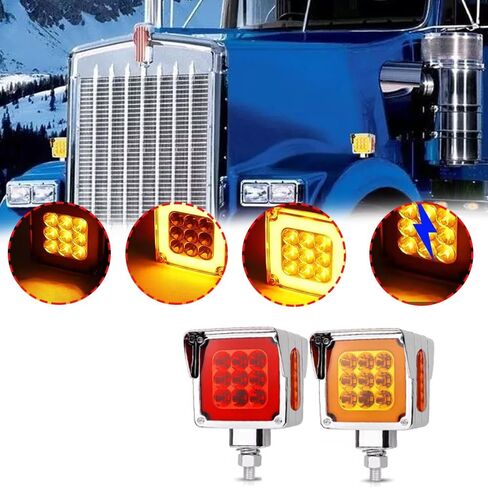 أضواء إشارة الانعطاف LED، 12 فولت - 24 فولت تيار مستمر وجهين مربعين مع فلاش LED لوقوف السيارات، ضوء علامة جانبية، متوافق مع الشاحنات والمقطورات والشاحنات RVs، حزمة من 2 (أحمر + كهرمان) in Saudi Arabia