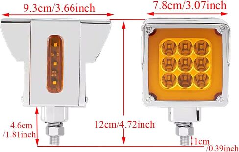 أضواء إشارة الانعطاف LED، 12 فولت - 24 فولت تيار مستمر وجهين مربعين مع فلاش LED لوقوف السيارات، ضوء علامة جانبية، متوافق مع الشاحنات والمقطورات والشاحنات RVs، حزمة من 2 (أحمر + كهرمان) in Saudi Arabia