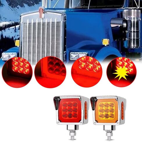 أضواء إشارة الانعطاف LED، 12 فولت - 24 فولت تيار مستمر وجهين مربعين مع فلاش LED لوقوف السيارات، ضوء علامة جانبية، متوافق مع الشاحنات والمقطورات والشاحنات RVs، حزمة من 2 (أحمر + كهرمان) in Saudi Arabia