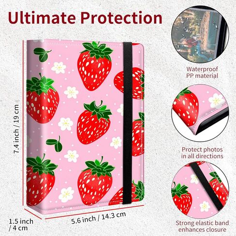 ألبوم صور صغير مقاس 5 × 7 بوصة، ألبومات صور بغطاء من جلد البولي يوريثان مع جيوب داخلية شفافة، تصميم شريط مطاطي للحيوانات الأليفة في الذكرى السنوية العائلية لحفلات الزفاف، فراولة وردية in Kuwait