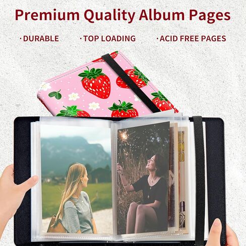 ألبوم صور صغير مقاس 5 × 7 بوصة، ألبومات صور بغطاء من جلد البولي يوريثان مع جيوب داخلية شفافة، تصميم شريط مطاطي للحيوانات الأليفة في الذكرى السنوية العائلية لحفلات الزفاف، فراولة وردية in Kuwait