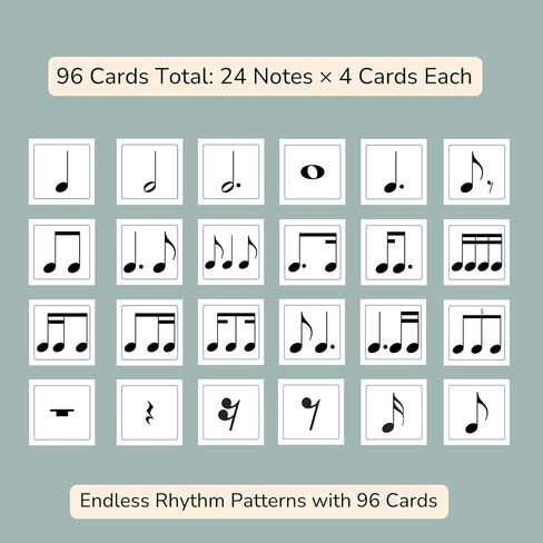 96 حزمة من بطاقات تدوين طاقم الموسيقى، مربعة مغلفة مقاس 6 بوصات، 24 نمطًا إيقاعيًا للمبتدئين، وممارسة الموسيقى، والأنشطة الجماعية in Kuwait