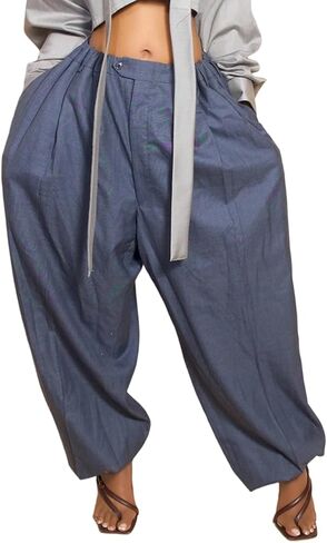 LKOUS Women's Hippie Harem Pants Casual Baggy Flowy Elastic Waist Parachute Pants with Pockets in Kuwait