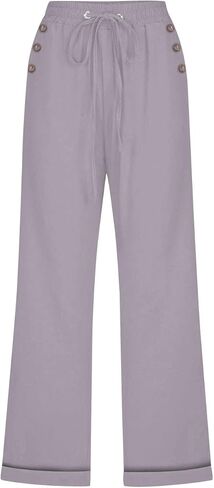 Anjikang Womens Capris for Summer Plus Size Lightweight Linen Capri Pants High Waisted Wide Leg Cropped Pants with Pockets in Saudi Arabia